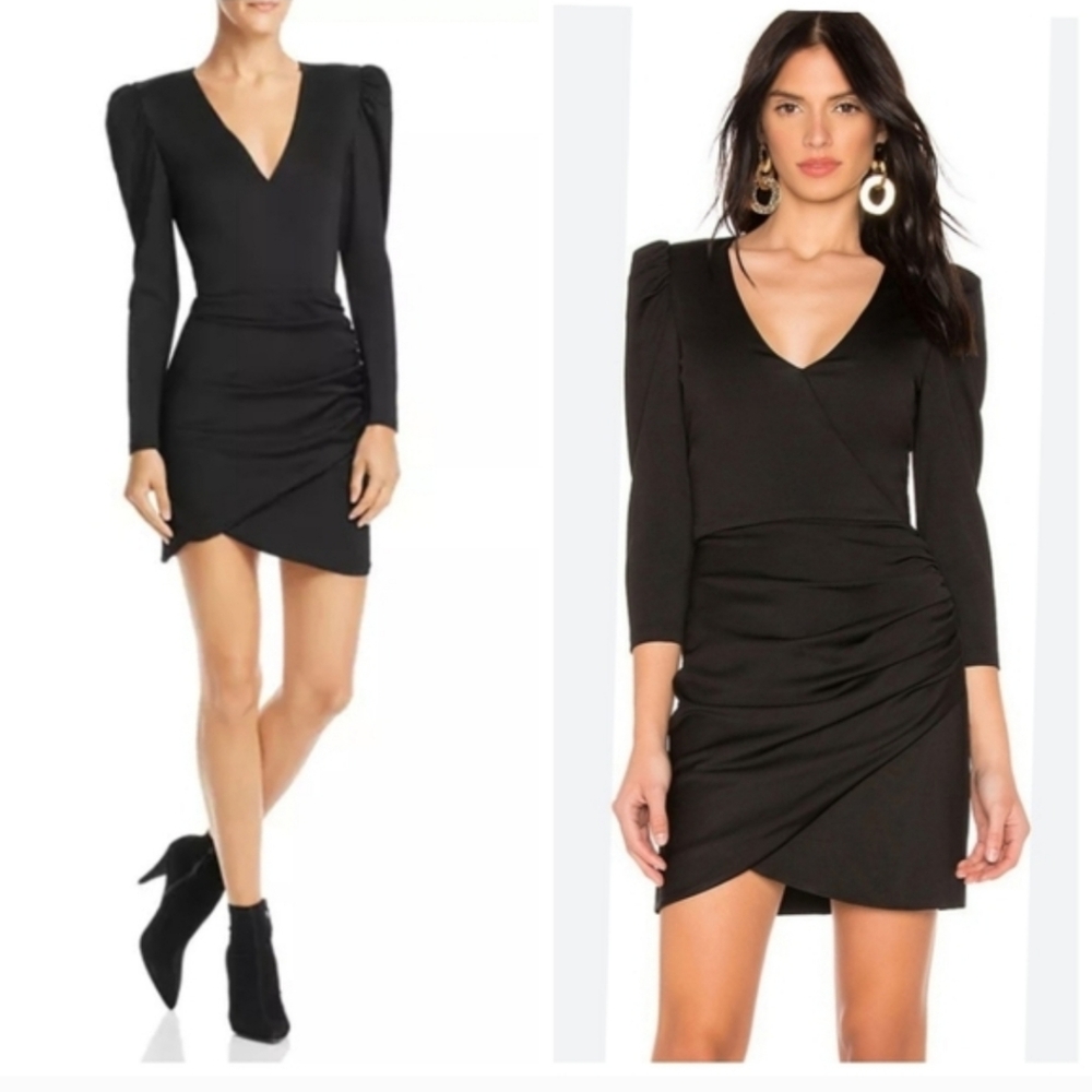 Alice + Olivia Judy Ruched Puff-Sleeve V Neck Mini Dress Size 4